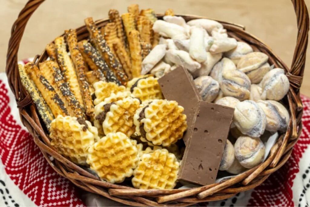 cos traditional cu ciocolata de casa si dulciuri de la producatori locali